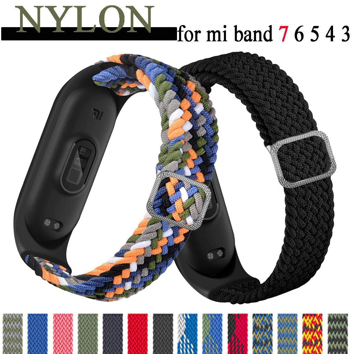 

Регулируемый ремешок из нейлоновой оплетки для браслета Mi band 7, xiaomi 6, для браслета Miband4, miband 5, эластичный спортивный браслет для браслета xiaomi Mi band 4, 3, 5, 6, 7 for Mi band 3 4