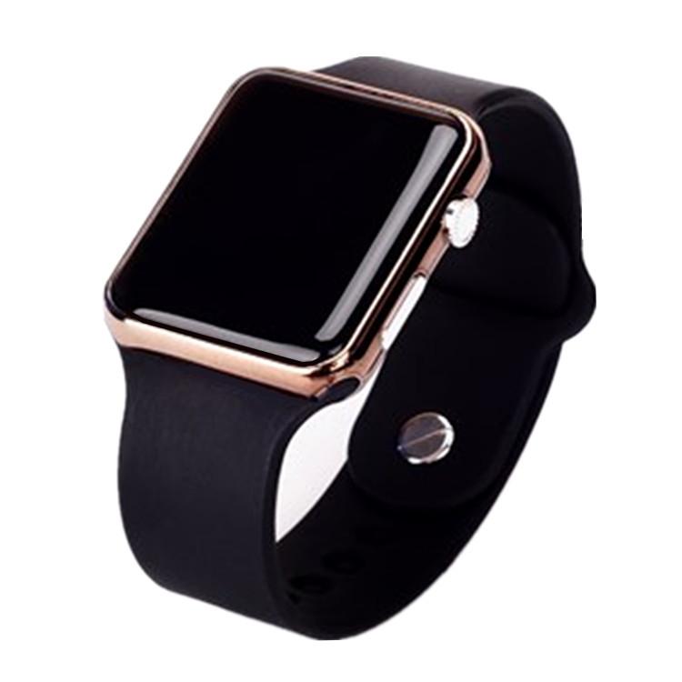 Square Mirror Face Silicone Band Digital Watch Red LED Watches Metal WristWatch Sport Clock Hours