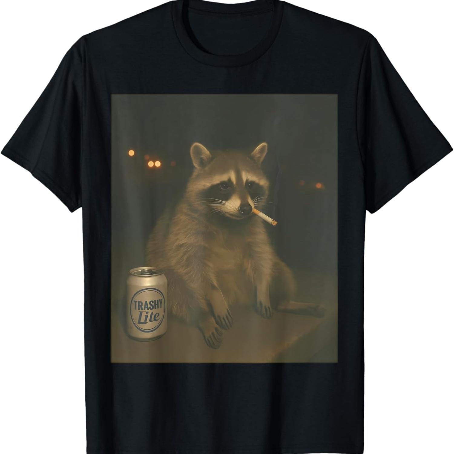 

Cigarette Raccoon Funny Smoking Racoon Meme Stupid Brainrot T-Shirt S чёрный