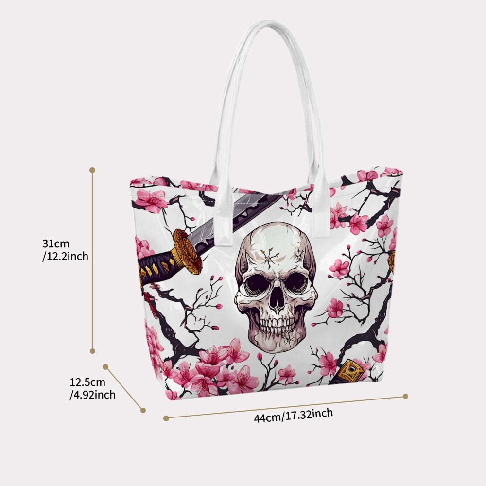 Skull Cherry Blossom Print Fashion Casual Large Capacity Outdoor Daily Top Handle Tote Bag