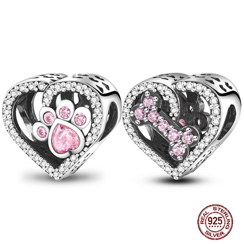 Charms Beads 925 Sterling Copper Pink Butterfly Luminous Firefly Chameleon Heart Charm Fit Original Bracelet DIY Holiday Zircon