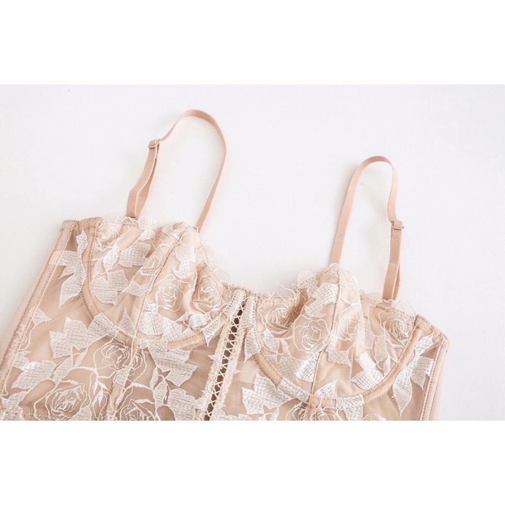 French Flower Embroidery Underwear Soft Underwire Pull Up The Breast Corset Sexy Vest Style