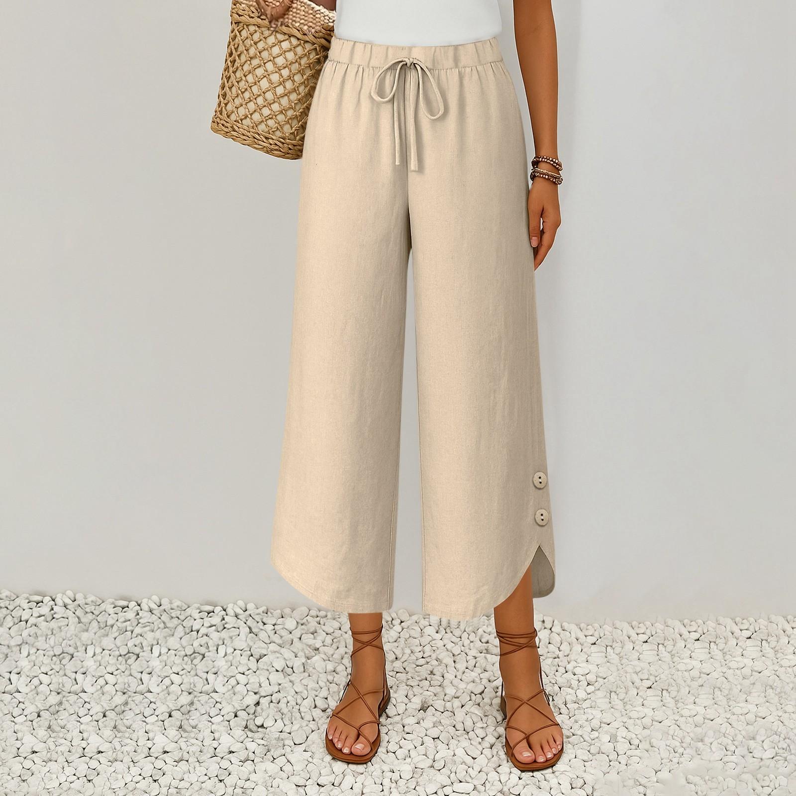 

Женские модные однотонные повседневные брюки из хлопка и льна с эластичной резинкой на талии и карманами Nine Point XXL хаки