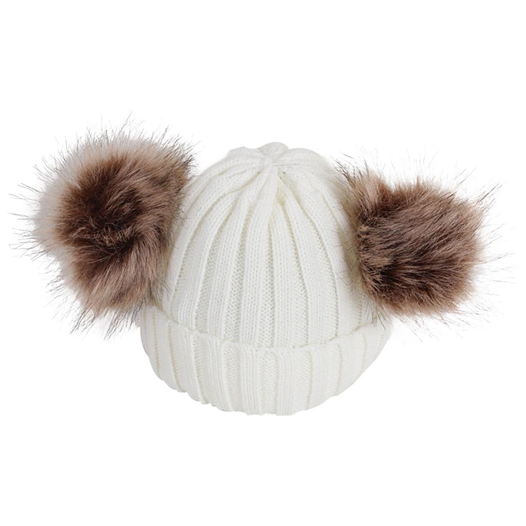 Baby Hat And Scarf Set With Faux Raccoon Fur Balls Winter Warm Knitted For 6-36 Months Infant Toddler Accessories