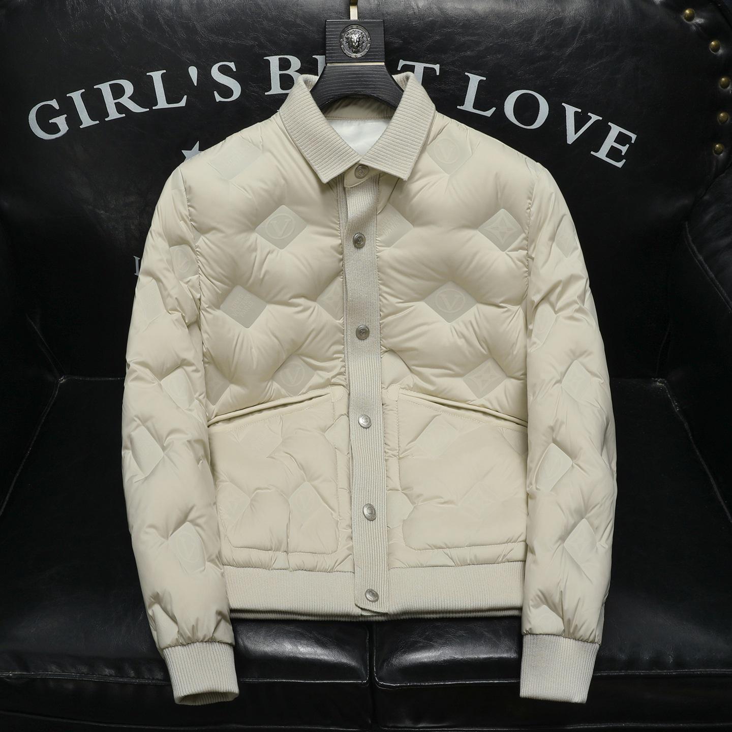 

2025 Winter Korean Slim Fit Men s Trendy Knit Collar Down Jacket L брудно-білий