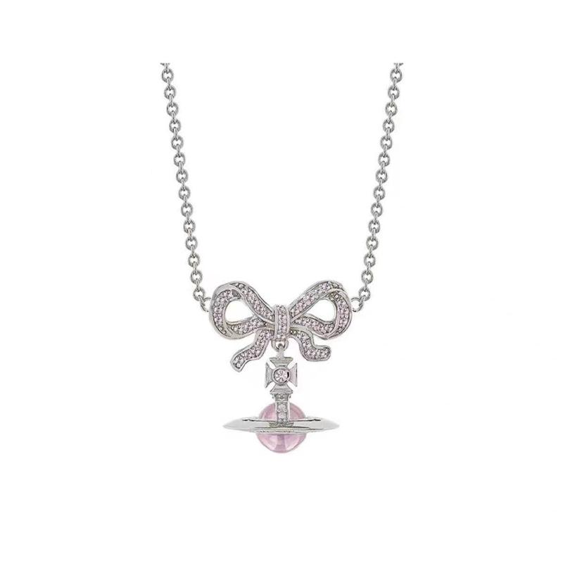 Vivienne Westwood Octavie Choker With Bow Saturn Pendant - Necklace Women necklaces Multicolor 6303039G-01P356-SM Box,Pink