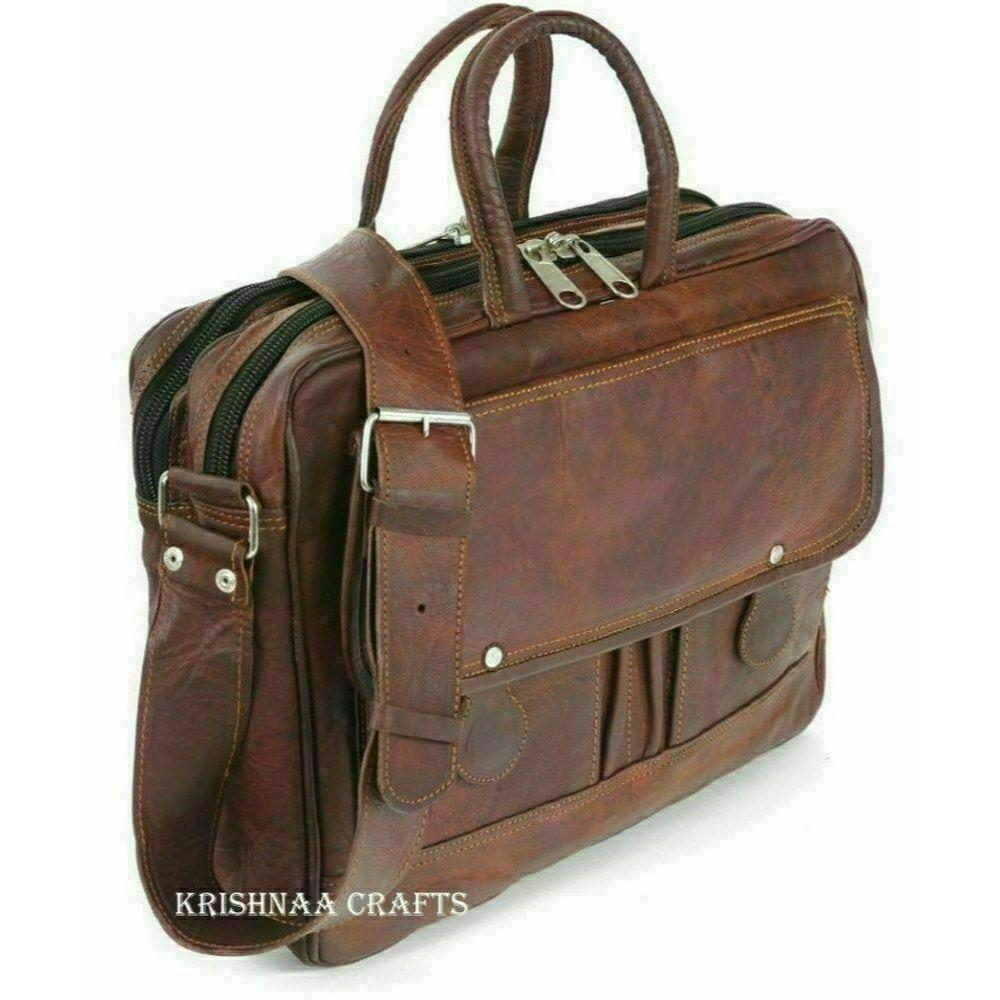 Neue Herren-Aktentasche aus echtem braunem Leder im Vintage-Stil für Laptops und Messenger