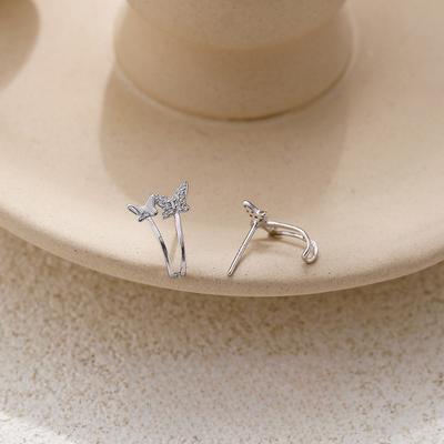Two Butterfly Diamond Ear Clips Female Korean Temperament Small Fresh French Small Cute Earrings
