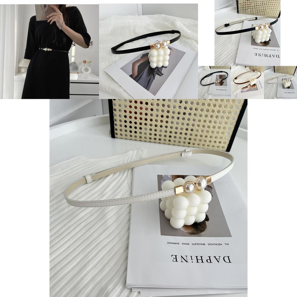 Fashionable Women's Matte Black Belt Adorned With Pearls Ideal For Dresses And Sweaters