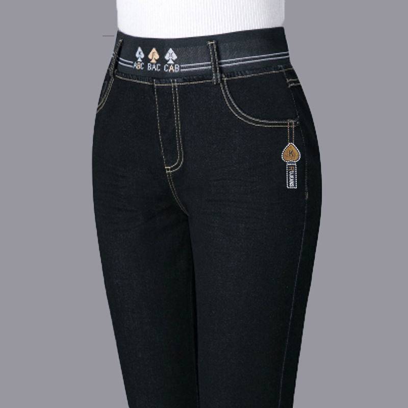 Jeans elasticizzati in velluto invernale da donna, a vita alta, spessi e caldi, pantaloni a matita da mamma