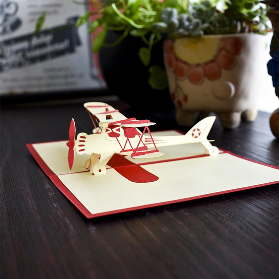 3D Pop-Up Foldable Vintage Biplane Greeting Card - Handmade Aviation Themed Card Ideal for Birthday, Graduation Themed Gifts