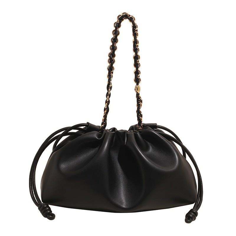Ielgy Ladies Drawstring Fashionable All-Match One-Shoulder Messenger Lucky Bag Soft Leather Western Style Cloud