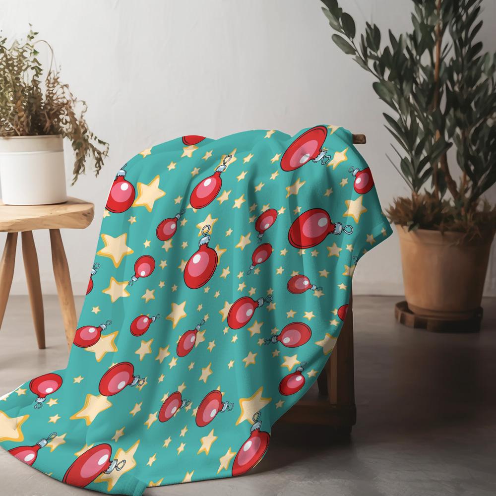 

Festive Christmas Throw Blanket Cozy Reversible Red Ornament Holiday Home Decor Gift Warm Fluffy Soft Bedspread Quilt 75x90cm