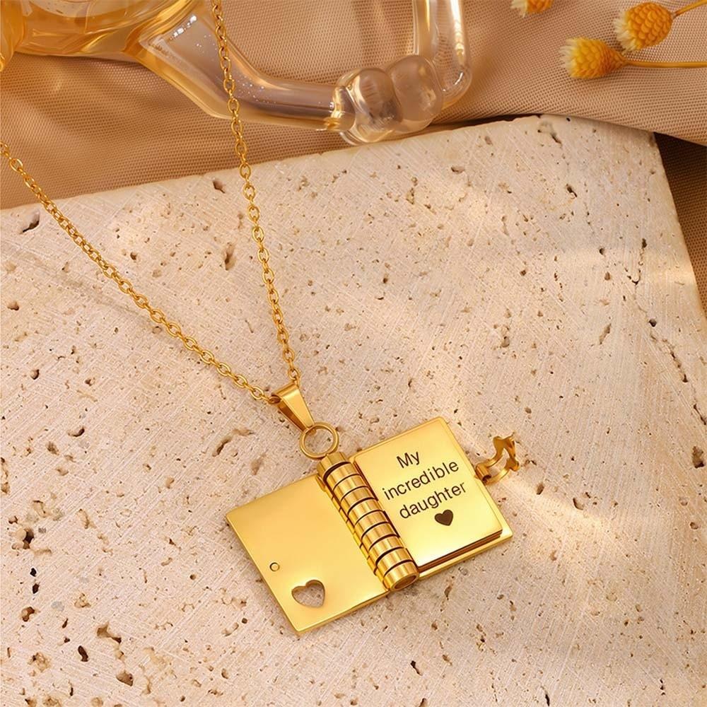 Titanium Steel Opening Book Pendant Stainless Steel Girls Text Locket  Neck Ornaments