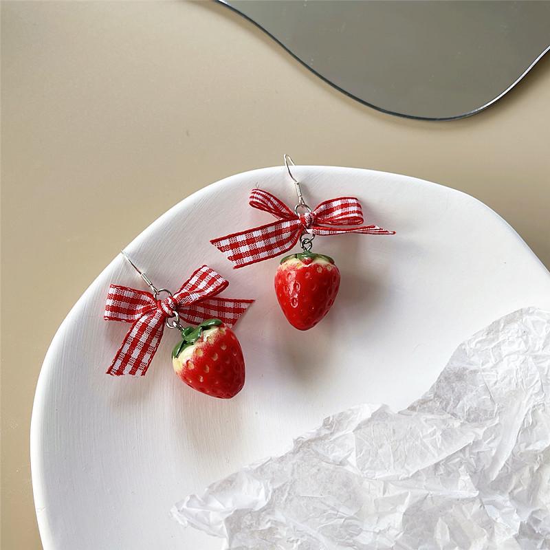 Korean Cartoon Strawberry Cupcake Stud Earrings - Cute Girly Bow Design