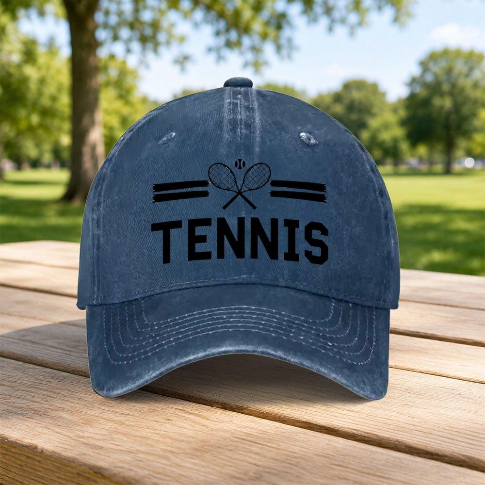 Classic Tennis Sports Pattern Washed Baseball Cap Unisex Casual Dad Hat Retro Streetwear