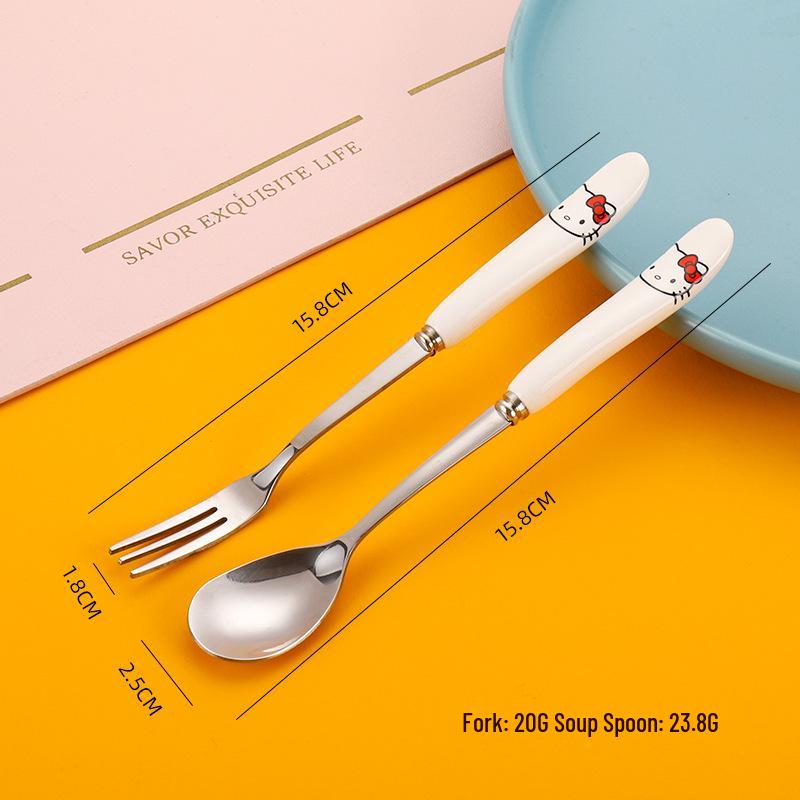Charming Cartoon Stainless Steel Spoon & Fork Set for Kids - Perfect for Coffee, Rice, Dessert, and Fruit.