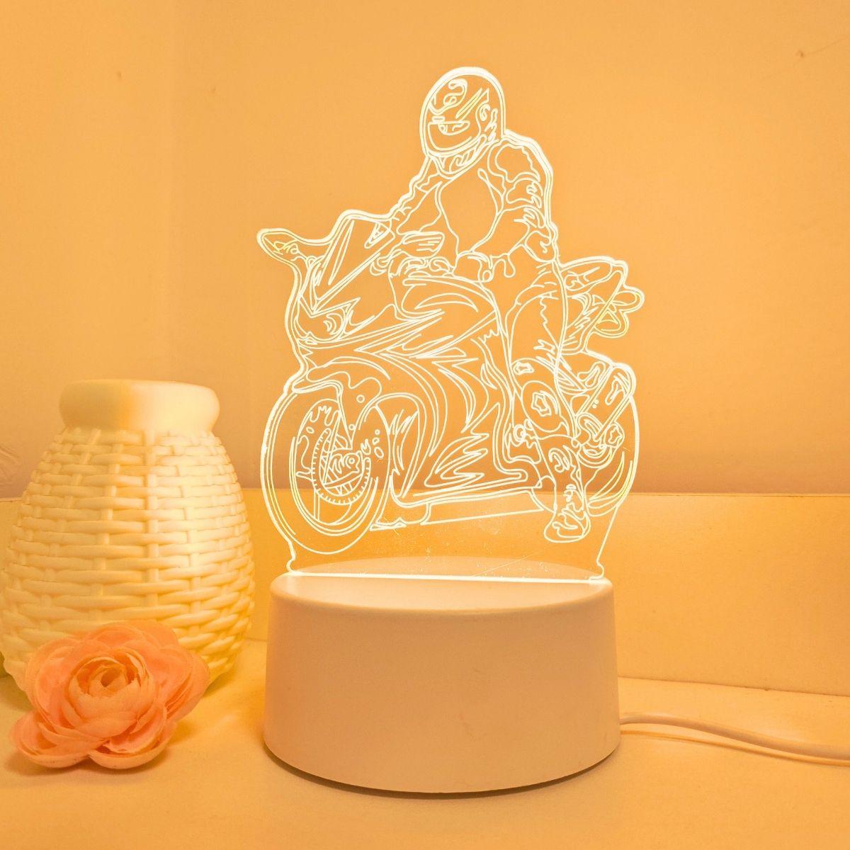 

Креативный 3D ночник в виде мотоцикла с питанием от USB, свет для украшения дома, гостиной, спальни, праздничный подарочный свет WHITE жёлтый