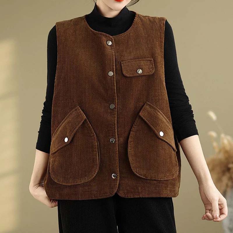 Vest for Women Cotton Autumn Winter Sleeveless Tops Vest Thickened Casual Round-neck Vest
