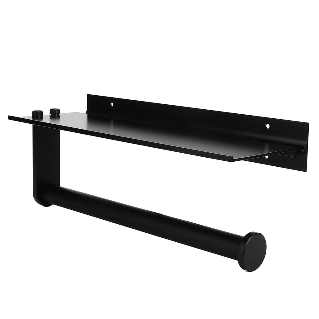 Toilet Paper Holder with Phone Shelf Full Open Design Rust Proof Waterproof Black Tissue Roll
