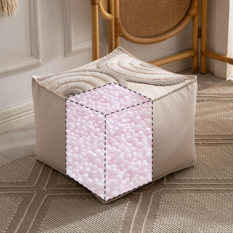 Japanese-Style Sofa Footrest Upholstered Fabric Ottoman Removable & Washable Soft Stool Luxurious Entryway Shoe Bench