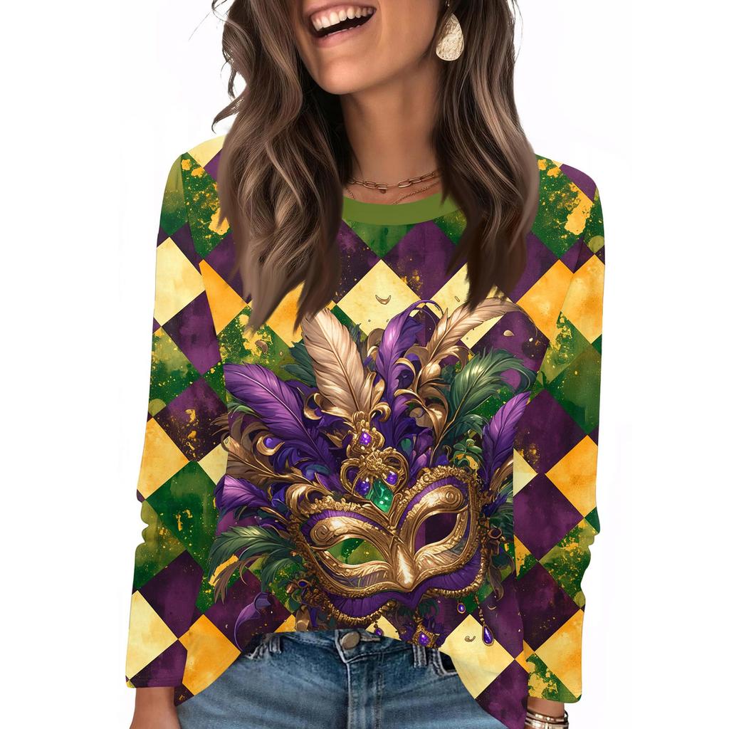 Long Sleeve Shirts For Women Cute Print Graphic Tees Blouses Casual Plus Size Basic Tops Pullover