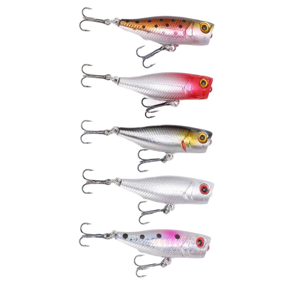 5pcs with Rolling Steel Balls Topwater Popper Lures 4.5cm 3.5g Fishing Lures Freshwater Fishing
