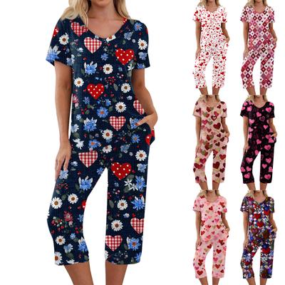 2 Piece Sets For Women Short Sleeve Top And Pants With Pockets Workout Soft  Print Sets