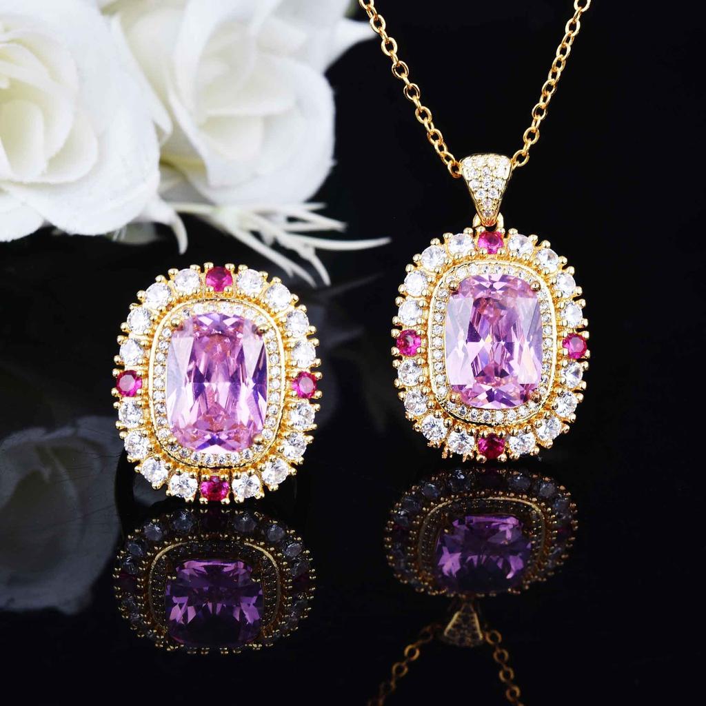 Haute Couture Jewelry Fortune Topaz Pendant, Luxury Ruby Set Engagement Ring Necklace