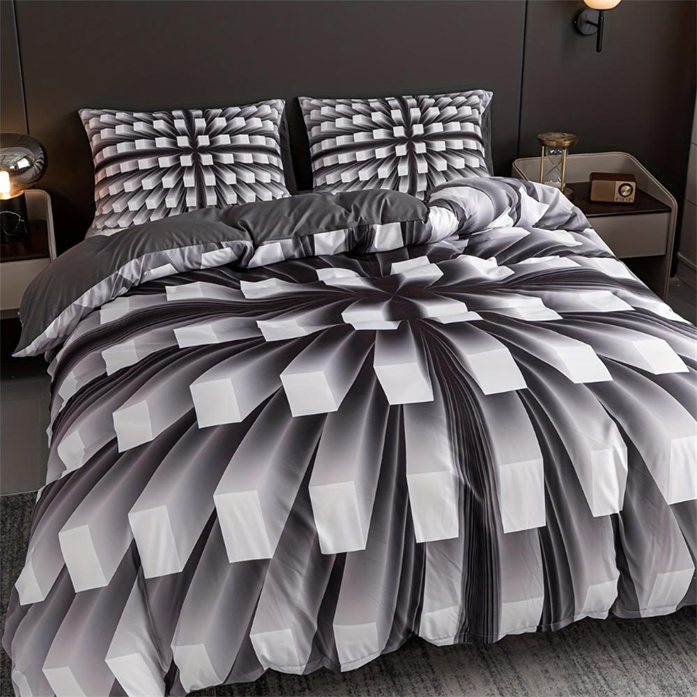 

Комплект постельного белья из 3 предметов, трехмерный черно-белый комплект постельного белья, мягкий удобный пододеяльник, для спальни, гостевой комнаты EU Single 135x200cm