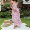 2026 Womens Floral Print Sleeveless High-Waist Tiered Midi Dress Vacation Casual Elegant Outfit