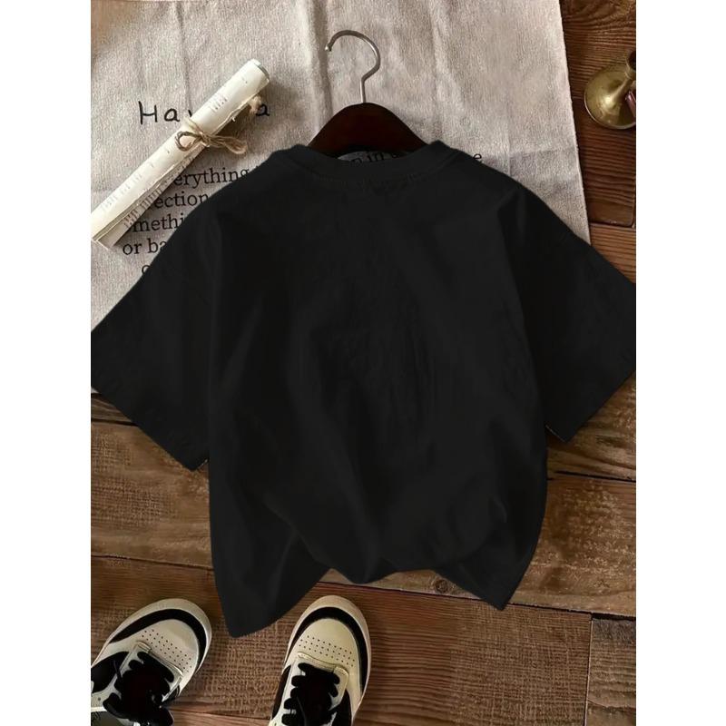 Taglie Europee T-shirt Nera Carina per Bambini con Stampa Arancione | Perfetta per Giocare all'Aperto e per l'Uso Quotidiano, Vestibilità Comoda, Girocollo, Manica Corta