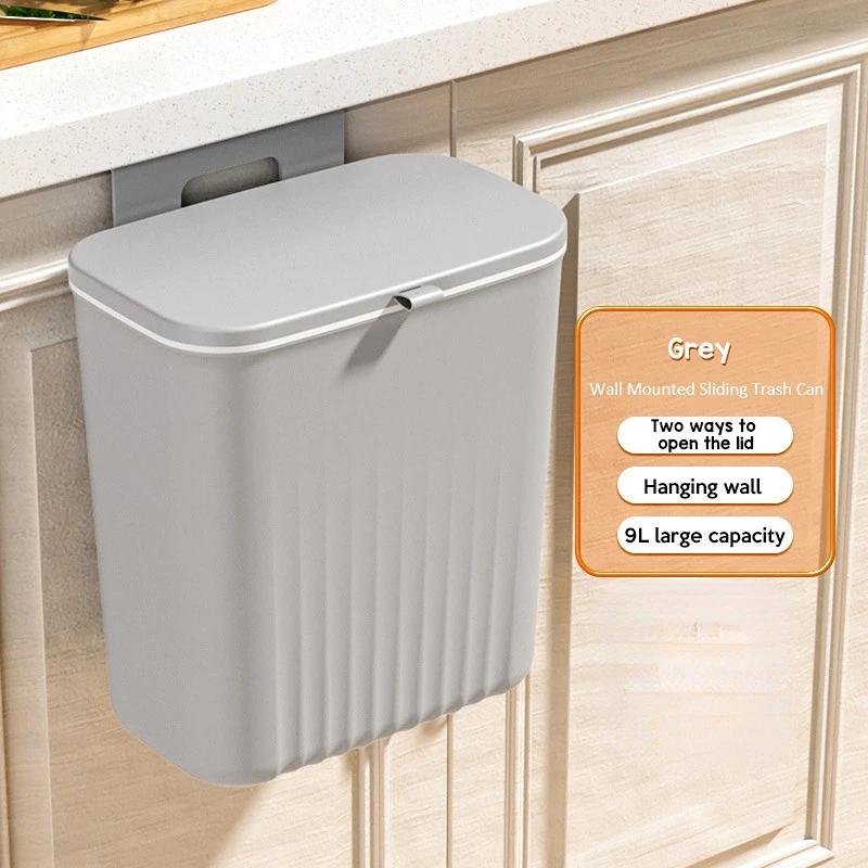 9L Wall Mounted Trash Can Household Waste Bin Hanging Bathroom Trash Can With Lid Food Garbage Bin Kitchen Accessories