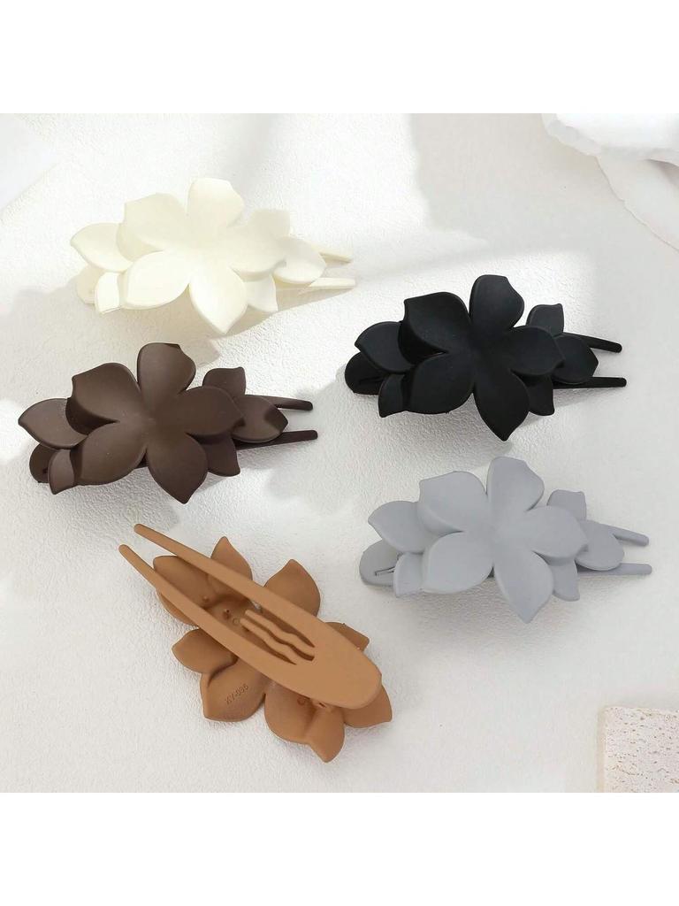 4.2-inch Large Natural Color Coffee Colored Flower Grab Clip Suitable for Thick and Thin Hair, Fixing Hair and Styling