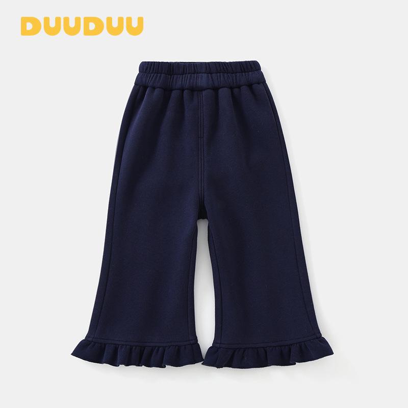 DUUDUU 2025 Девичьи расклешенные брюки в корейском стиле с флисовой подкладкой для осени/зимы 80cm (Opening)