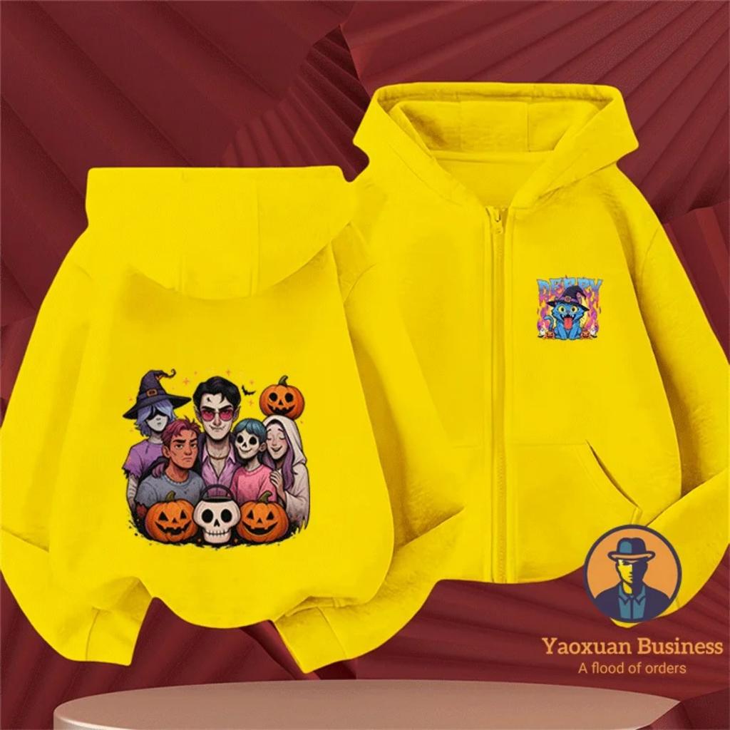 New KPop Devil Hunter Boys and Girls Children's Zipper Hoodie Cute Cartoon Print Warm Halloween Autumn/Winter Fashion Clothing
