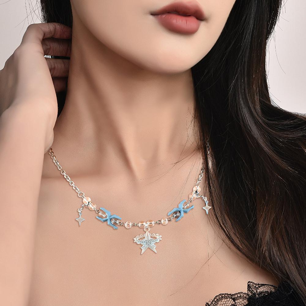 Star Shape Charming Crystal Inlaid Necklace For Sweethearts Elegant Design For Gift Giving