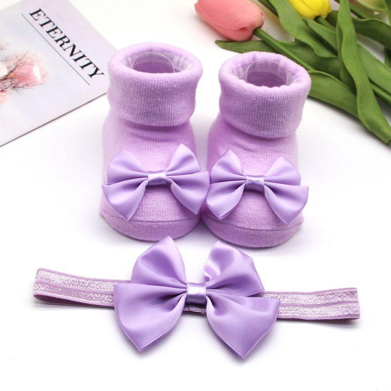 Girls Headband + Socks Set 0-12 Months Cute Toddler Princess Socks Autumn Infant Bow-knot Socks