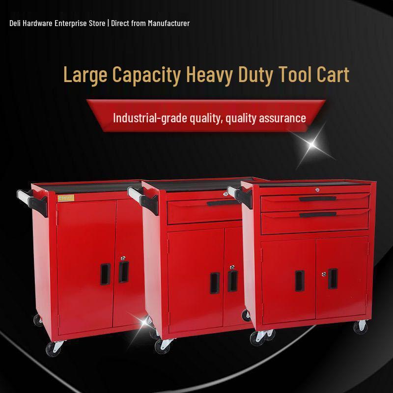 Movable Three-Layer Hand Cart: Multi-functional Auto Repair & Household Tool Box with Cabinet Door