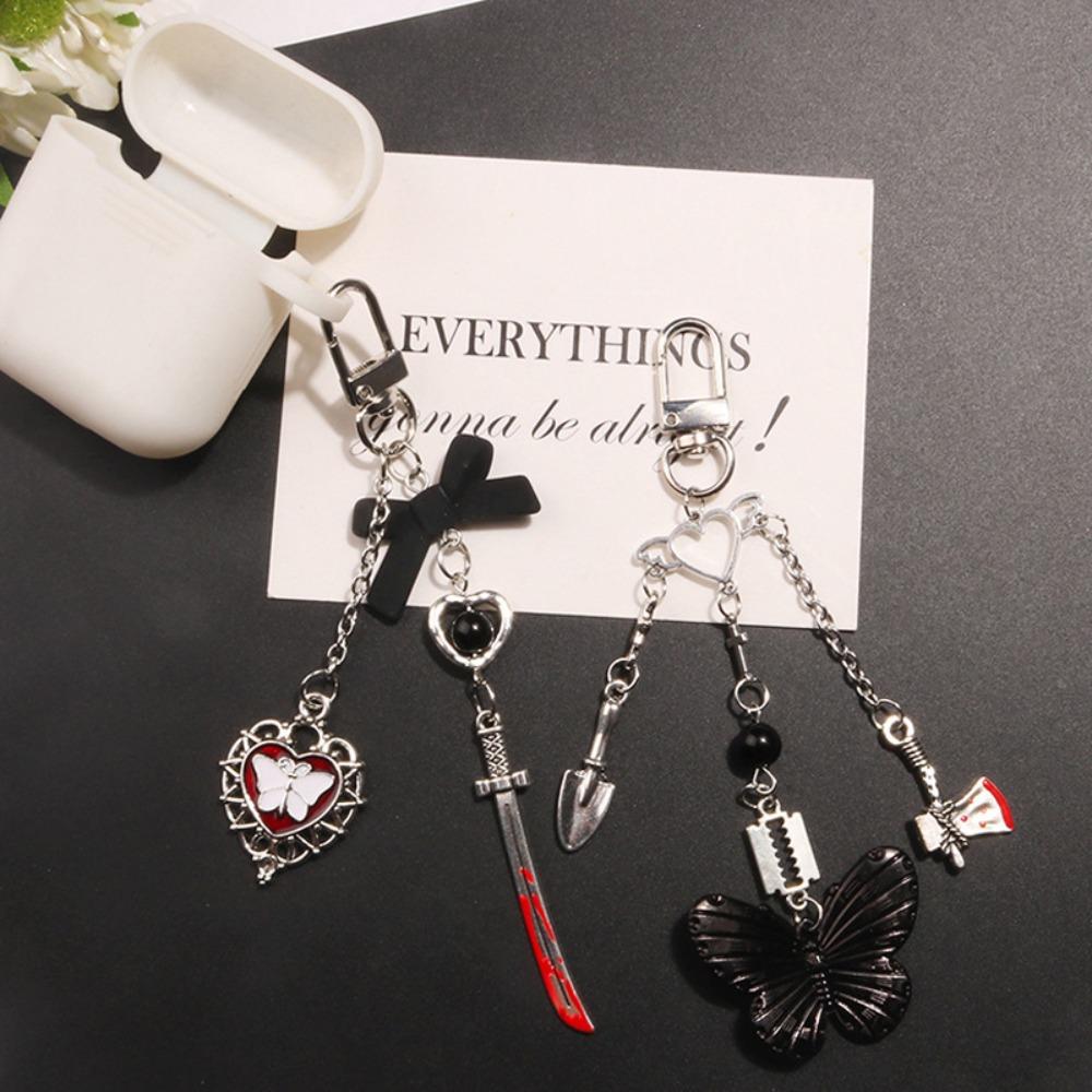 Gothic Style Mobile Phone Chain Black Butterfly Mobile Keychain Lanyard  Women Girls