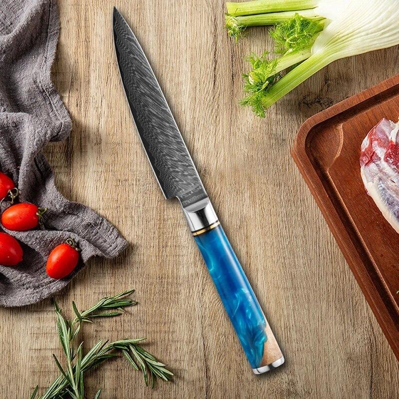 Kitchen Utility Knife 5-inch Damascus Steel Peeling Boning Sharp Knife Slicing Meat Cutting Sharp Sushi Sashimi Chef's Knife