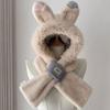 Windproof Scarf Cap Rabbit Ears Warm Cap Cute Plush Scarf Hat  Autumn Winter