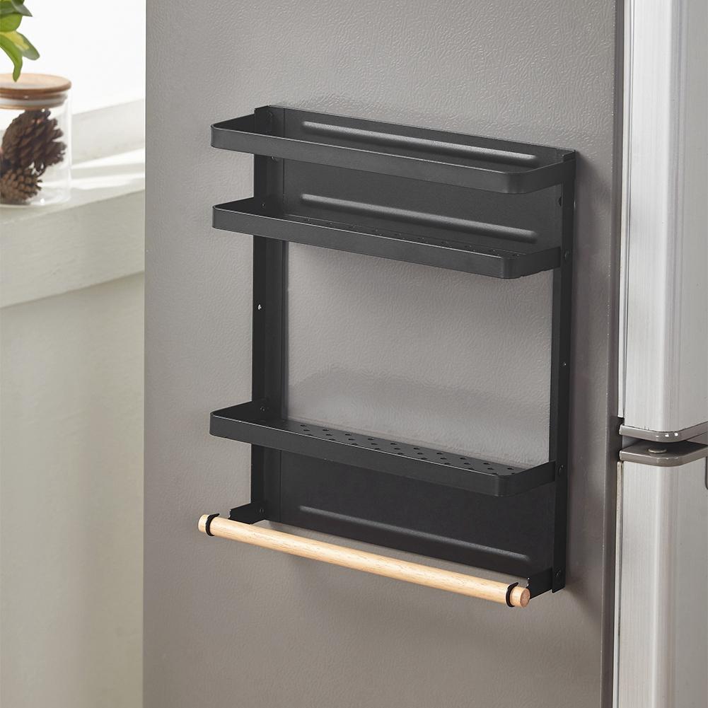 Household MultiFunctional Folding Magnet Refrigerator Rack Hanging Storage Rack (Black)