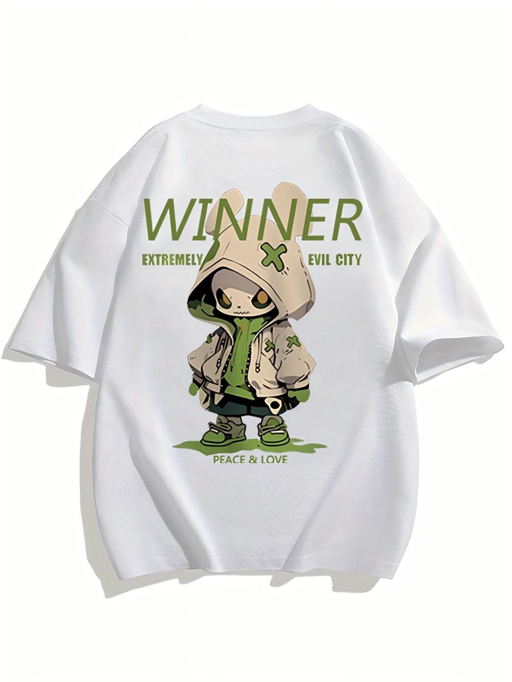 

Модная летняя американская трендовая марка Мужская футболка с мультяшным принтом Удобная дышащая с круглым вырезом Повседневный топ для улицы 4XL