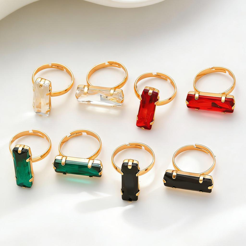 2pcs set Elegant Colorful Square Glass Zircon Stone Rings for Women Jewelry Anniversary Anti-allergy Crystal  Rings Gift