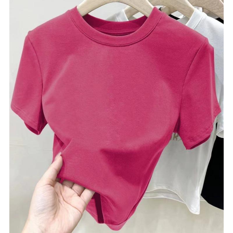 Women Summer New Slim Fit Short Sleeve Cropped T Shirt Versatile Casual Basic Top