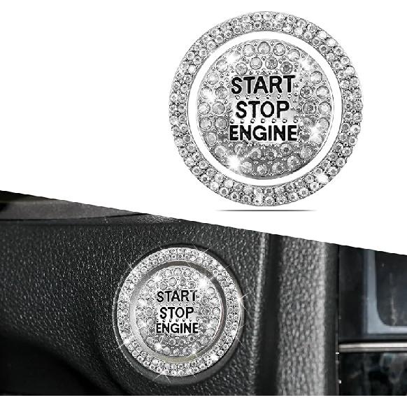 Bling Crystal Car Engine Start Ring Sticker, Sparkling Rhinestone Push Start Button Decorative Cover, Anti-Scratch Key Ignition & Knob Bling Ring,