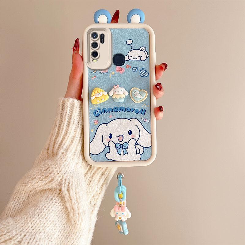 KEYSION Cute Ear 3D Cartoon Case for VIVO Y50 Y30 with Bracelet Soft Silicone Shockproof Phone Back Cover for VIVO Y30 Y50