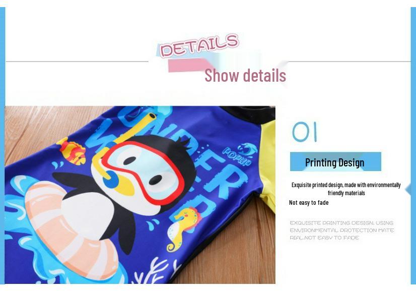 Children's UPF50+ Cartoon Penguin Boys' One-Piece Swimsuit for Toddlers and Kids