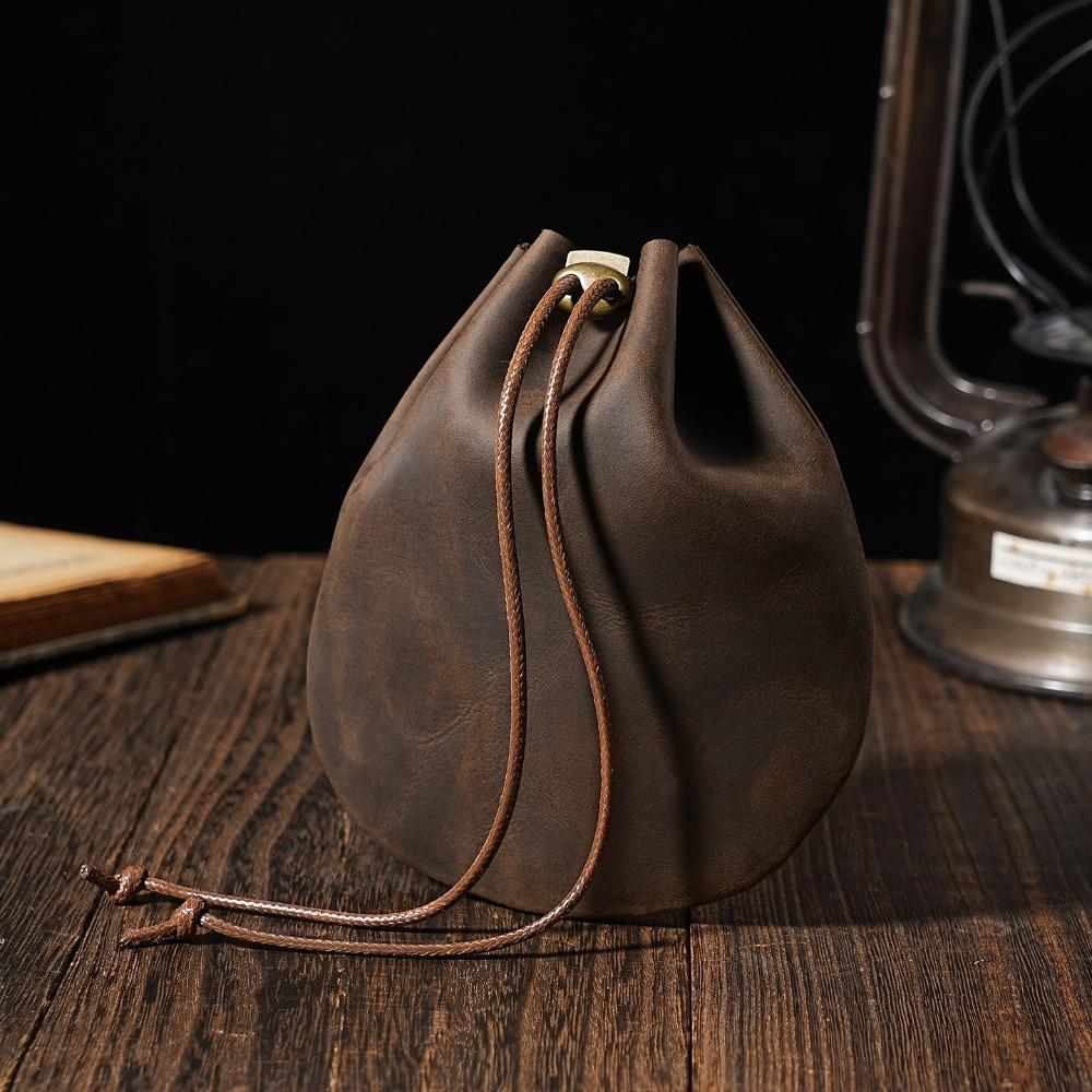 Handmade Portable Leather Drawstring Pouch Retro Nordic Coin Holders Genuine Leather Coin Purses Coin Jewelry Storage